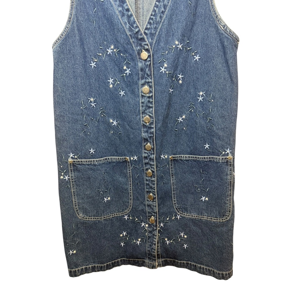 Vintage NorthWest Blue Floral Embroidered Denim Button Front Dress Blue Sz S/M - Picture 4 of 8